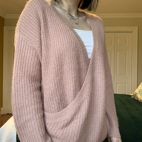 PINK OVERSIZED WRAP SWEATER - Picture 8 of 10